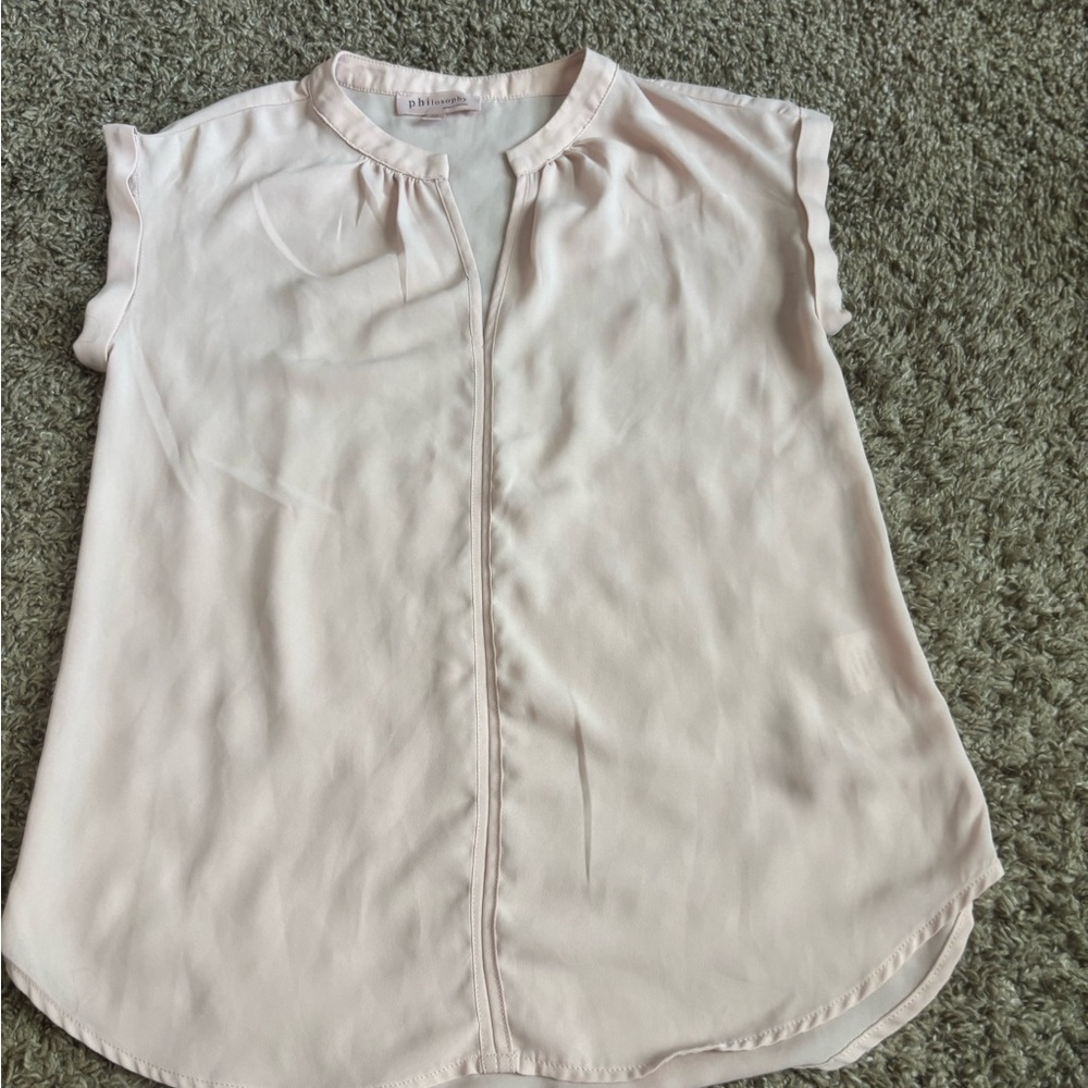 Philosophy Pink Cap Sleeve Blouse with‎ Mandarin Collar